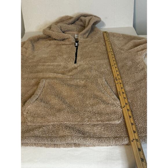Pink Women's Sherpa Style Pull-Over Hoodie Tan Size L - Picture 5 of 8